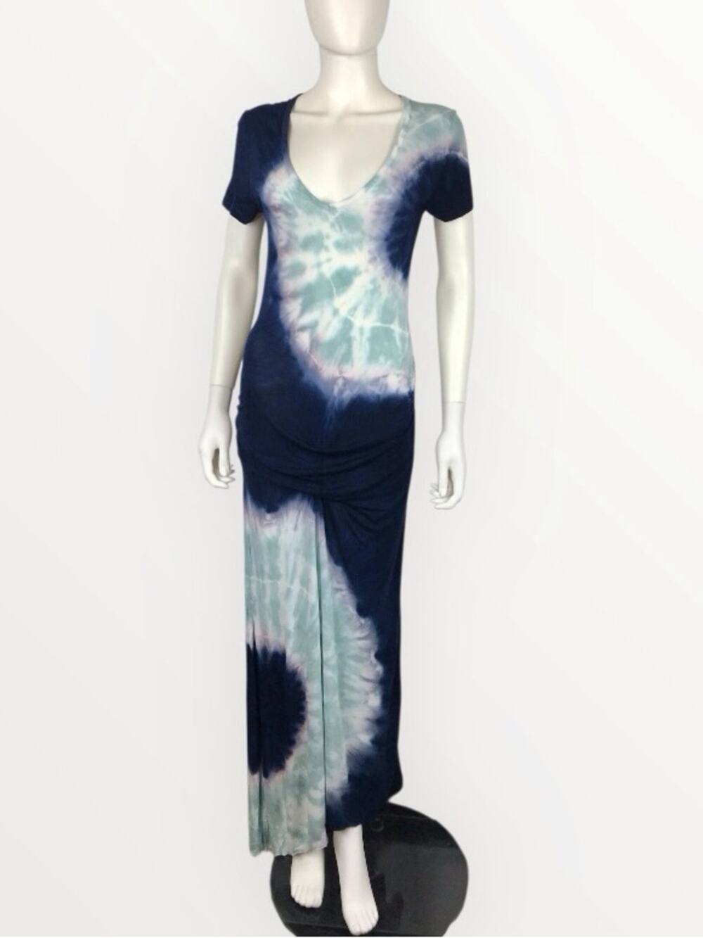 Young Fabulous & Broke Tie-Dye Boho Maxi Dress Flowy Navy & Green Beach